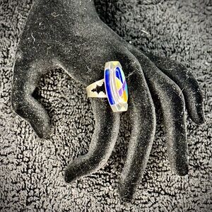 Southwestern Sterling Silver & 14K Gold Multi-Stone Inlay Ring-item#0008